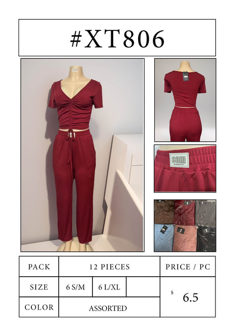 #XT806 Ribbed Two-Piece Lounge Set