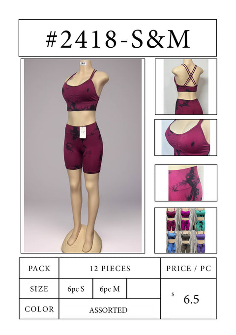 #2418 Tie-Dye Sports Bra & Biker Shorts Set – S & M