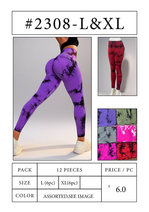 #2308 Tie-Dye High-Waist Leggings - L & XL