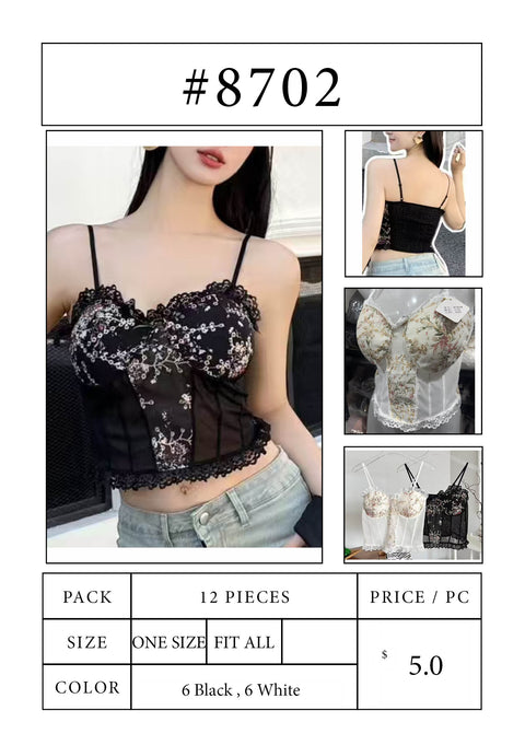 #8702 Lace Floral Embroidered Cami Top