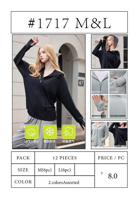 #1717 UPF100 Lightweight Sun Protection Jacket - M & L