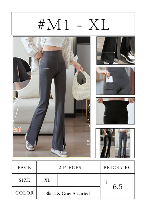 #M1 Front Pocket Split Hem Flared Pants - XL