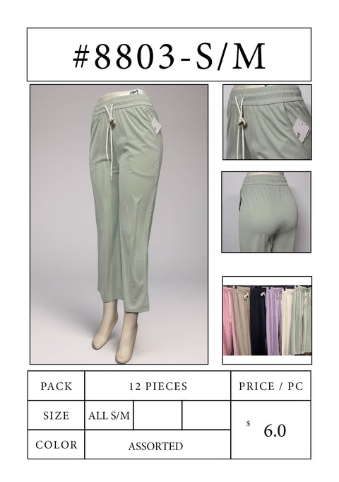 #8803 Pearl-Tipped Soft Linen Jogger Pants – S/M