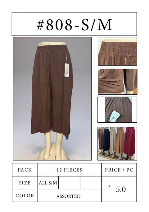 #808 Ice Silk Crinkle Wide-Leg Pants – S/M
