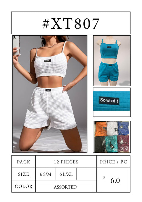 #XT807 Textured Crop Top & Shorts Set