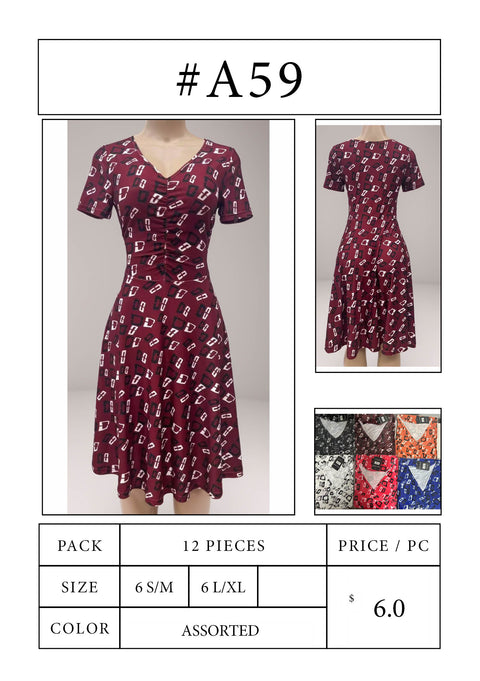#A59 Printed Short Sleeve Midi Dress