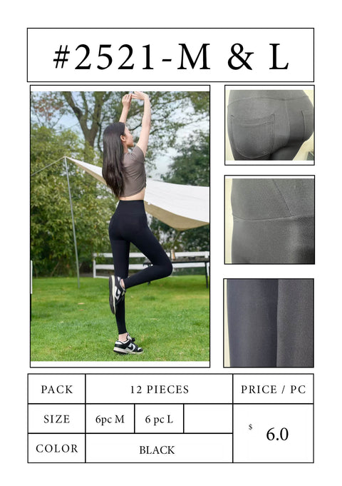 #2521 High-Waist Black Leggings with Back Pockets – M & L