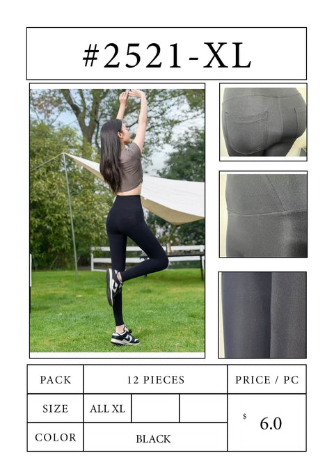 #2521 High-Waist Black Leggings with Back Pockets – XL
