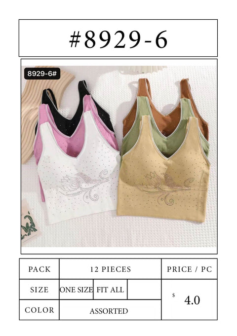 #8929-6 Rhinestone Bird Seamless Top