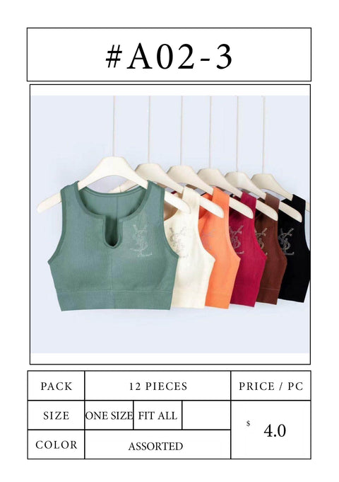 #A02-3 Rhinestone Keyhole Seamless Top