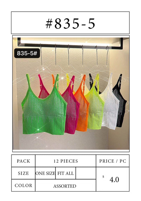 #835-5 Rhinestone Spaghetti Strap Seamless Top