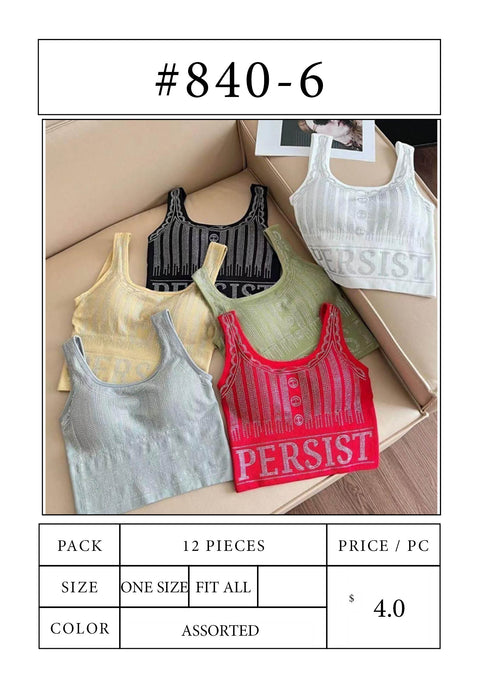 #840-6 Rhinestone PERSIST Seamless Top