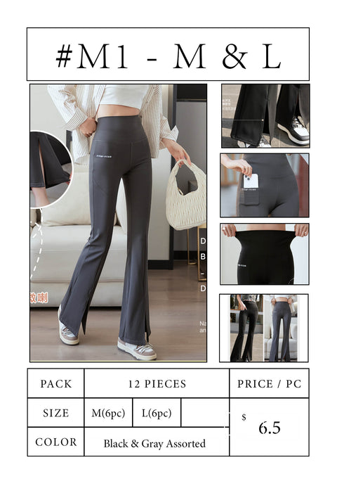 #M1 Front Pocket Split Hem Flared Pants - M & L